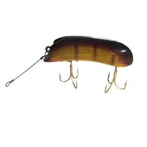 Vintage Wooden Fishing Lure Jointed Crankbait Brown Scale 2 Treble Hooks